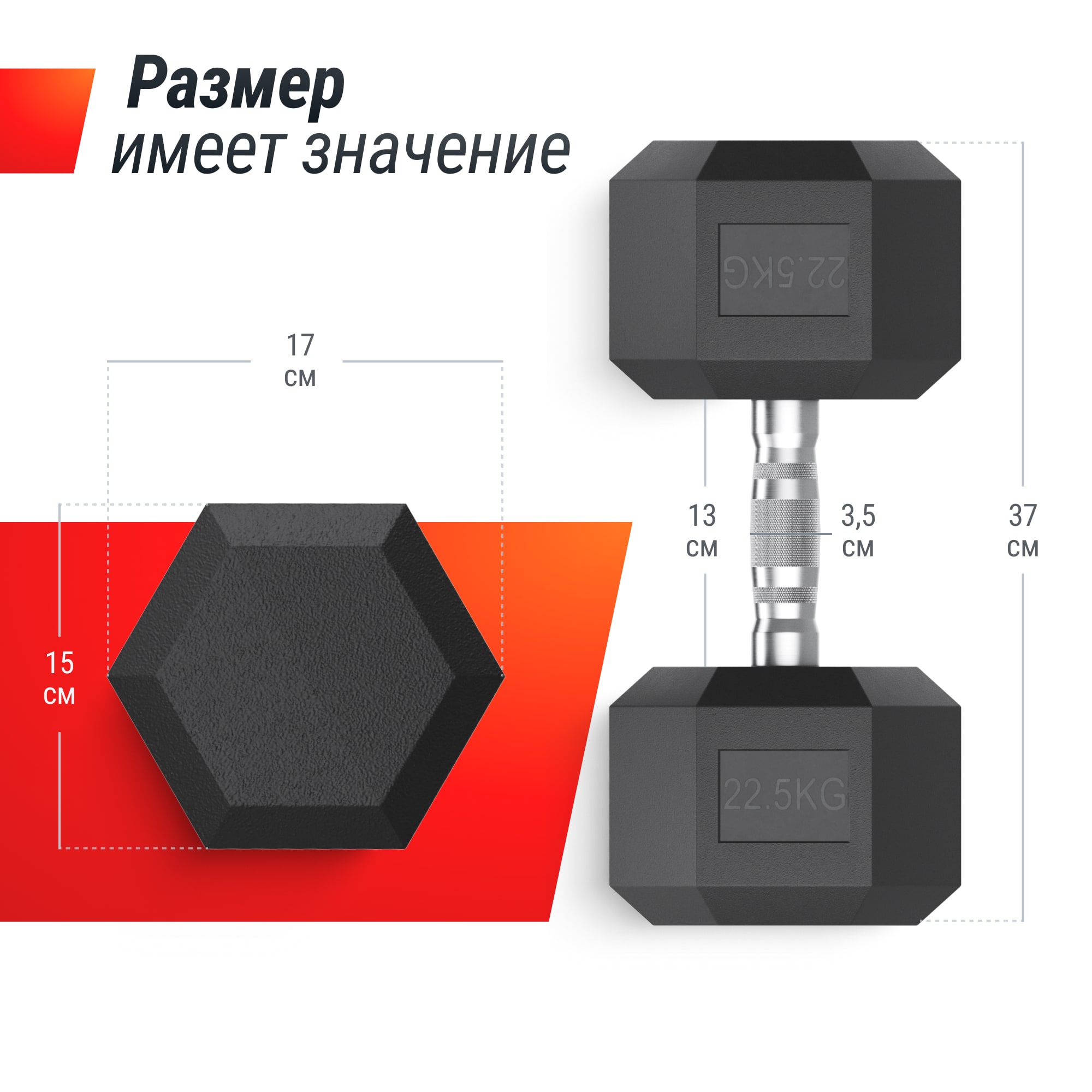 Гантель гексагональная обрезиненная 22,5 кг UnixFit DBHEX22_5 2000_2000