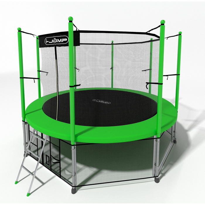 Батут i-Jump Classic 10FT 306 см с нижней сетью и лестницей зеленый 700_700